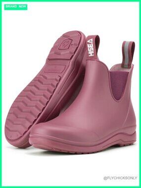 HISEA Waterproof Ankle Rain Boots Anti-Slip Pull On Chelsea Booties